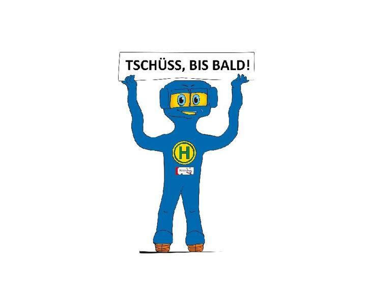 Das Maskottchen der Busschule NimmBus nimmt Abschied.